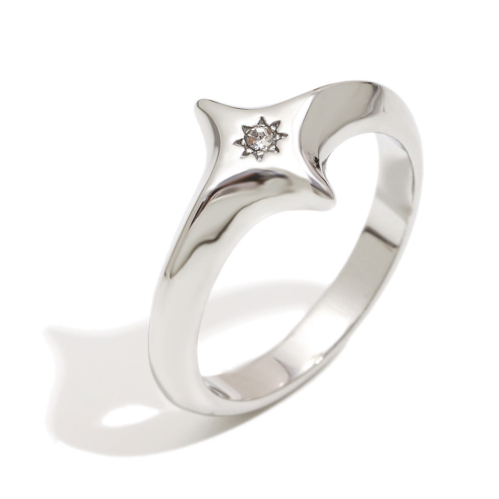 Minimalist Geometric Stainless Steel Ring with 18K Gold Plating and Rhinestone Accents for Women