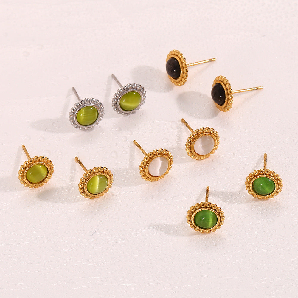 Fashion Minimalist Luxury 18K Gold Plated Stainless Steel Geometric Sun Cat's Eye Stud Earrings for Women