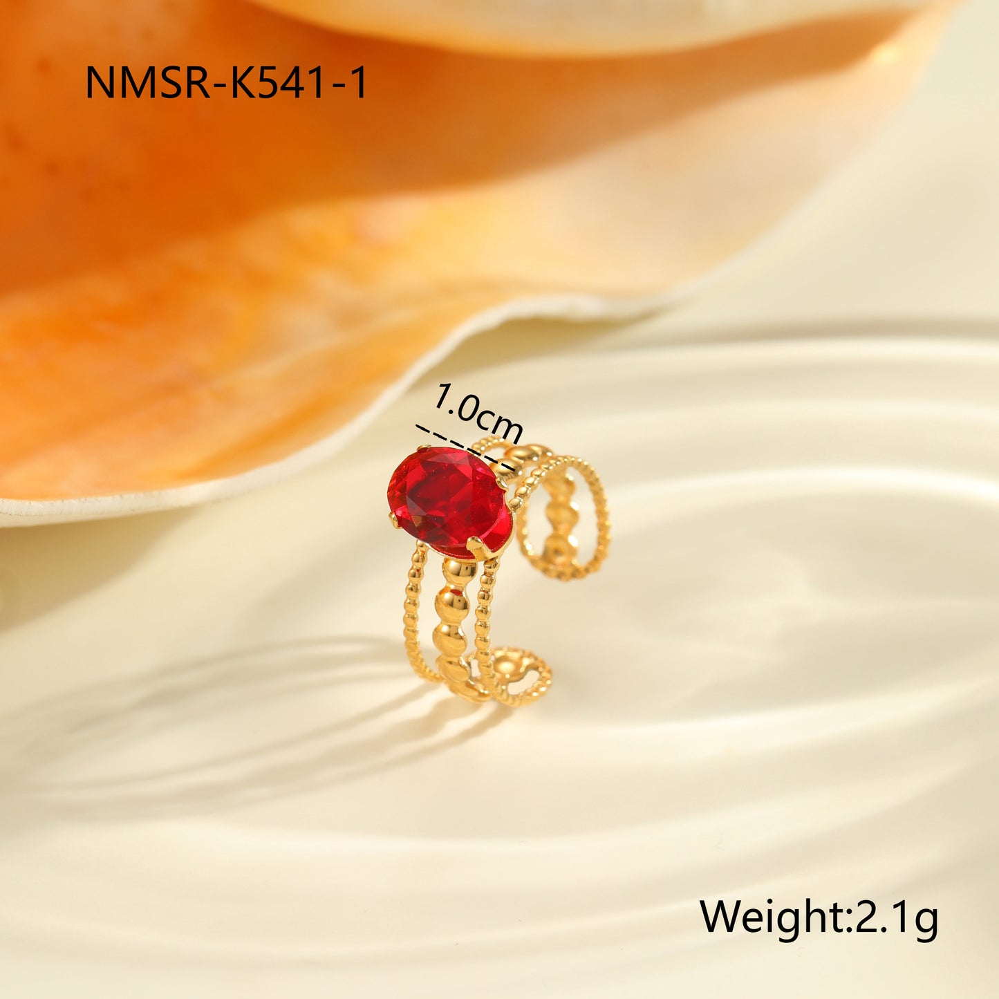 Anello da donna minimalista geometrico in acciaio al titanio con intarsio in zircone rosso regolabile a fascia aperta