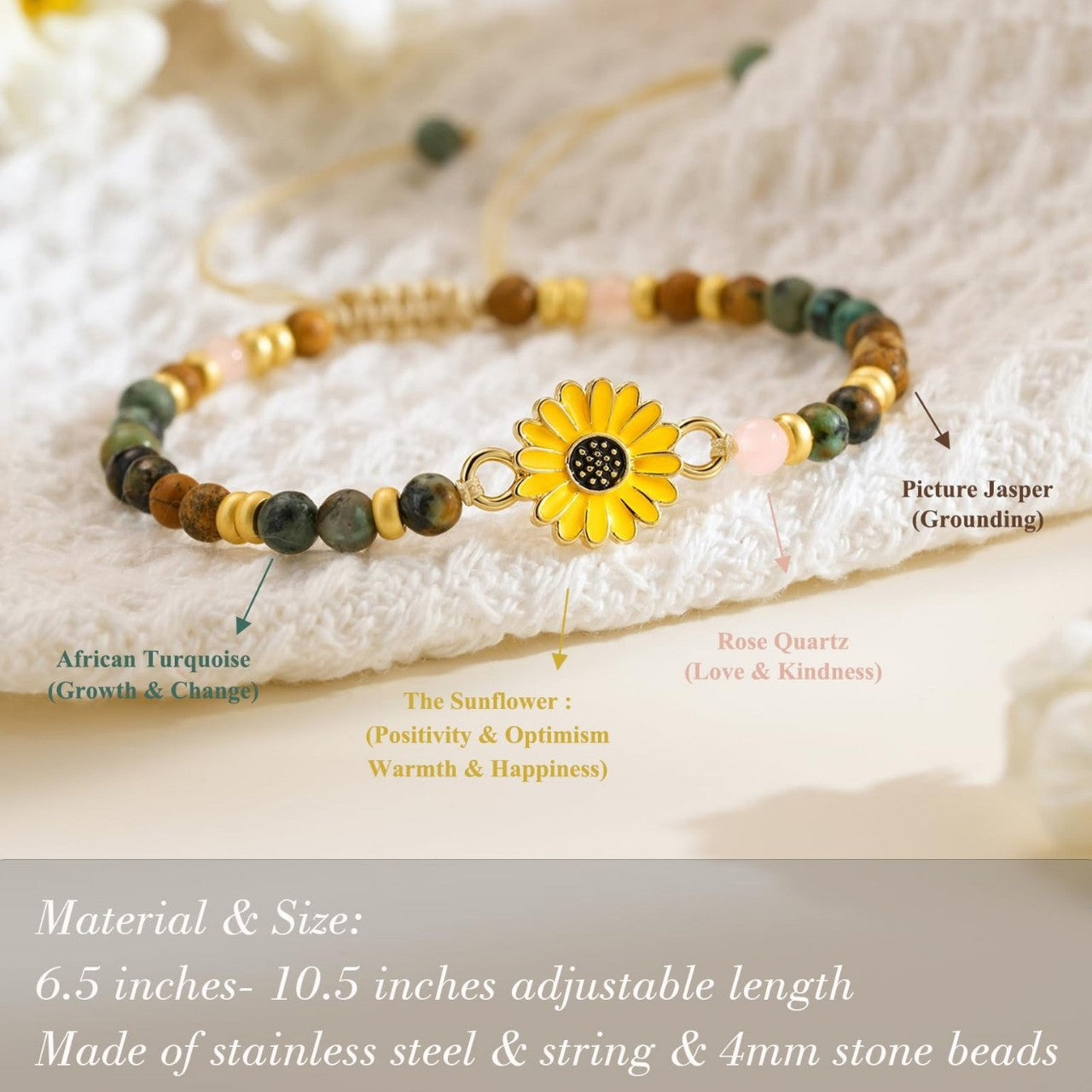 Sweet Geometric Sunflower Turquoise Pendant Stainless Steel Bracelet Unisex