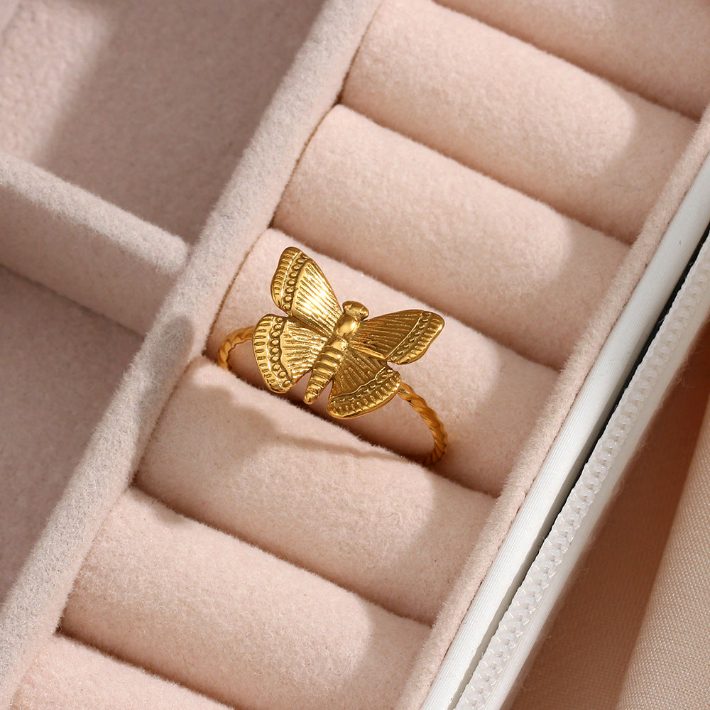 Anello Regolabile alla Moda a Farfalla in Acciaio Inossidabile con Placcatura in Oro 18K da Donna