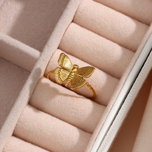 Anello Regolabile alla Moda a Farfalla in Acciaio Inossidabile con Placcatura in Oro 18K da Donna