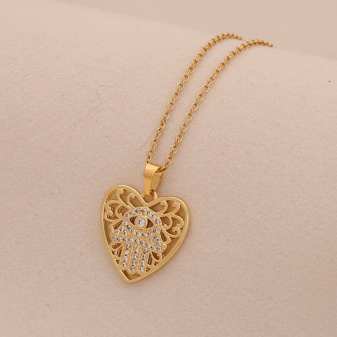 Ciondolo a Cuore Minimalista alla Moda in Rame con Zirconi Micro-Pave per Donna