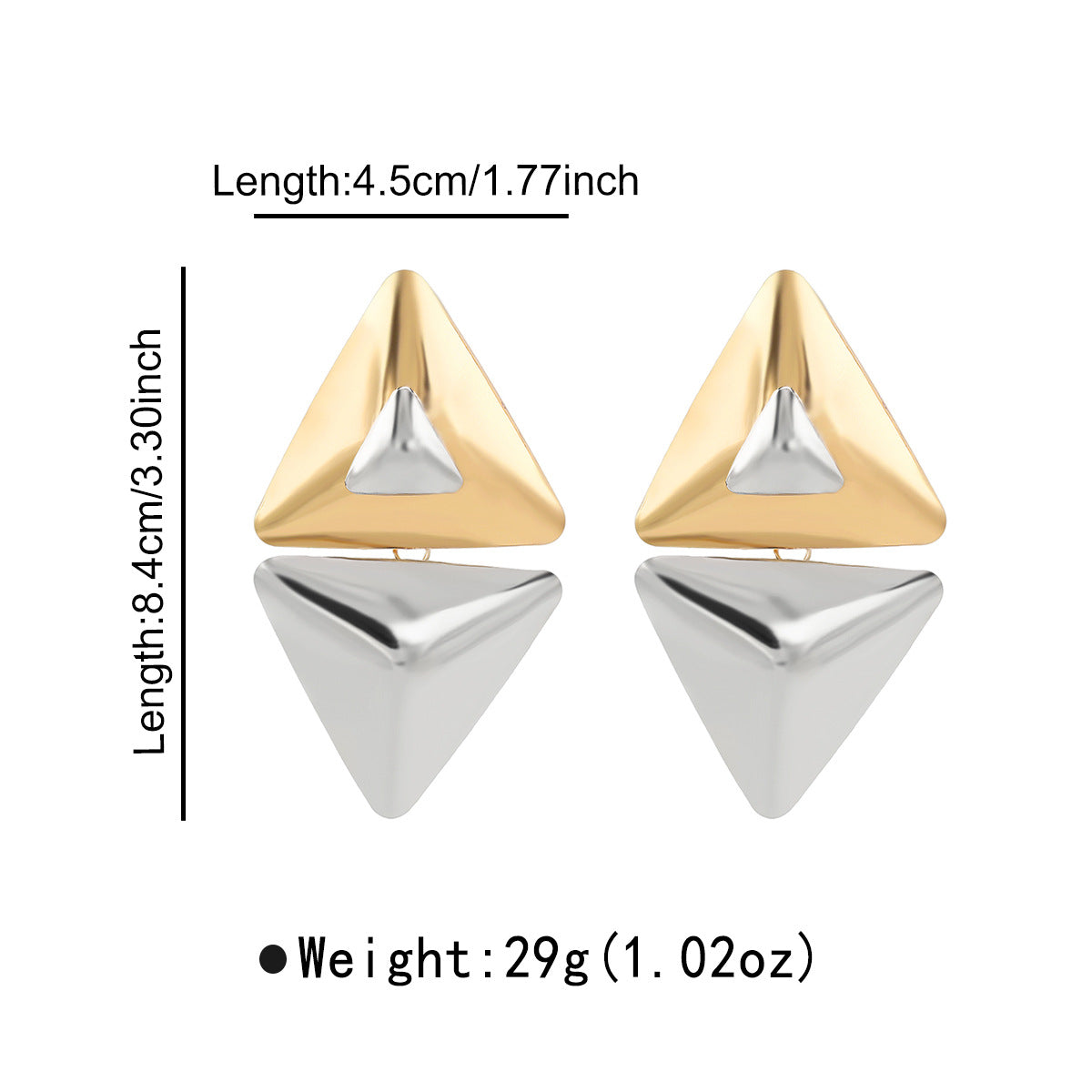 Orecchini a perno da donna geometrici a triangolo in lega alla moda con finitura galvanizzata