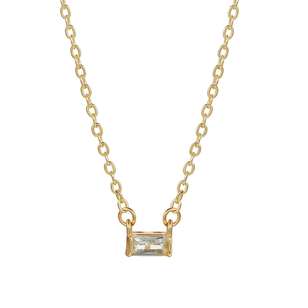 Fashionable Square Birthstone Pendant Necklace in Copper with Gold Plating and Zirconia for Women