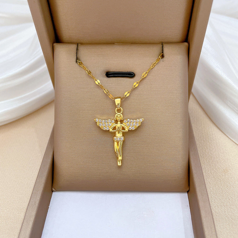 Collar de lujo con colgante de luna geométrica dulce, cadena de acero de titanio para unisex