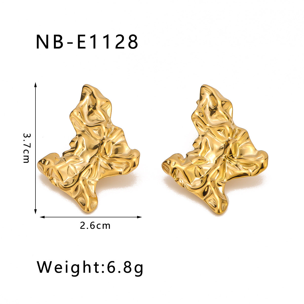 Vintage Asymmetrical Butterfly Leaf Earrings in Stainless Steel with 18K Vacuum Plating for Women
