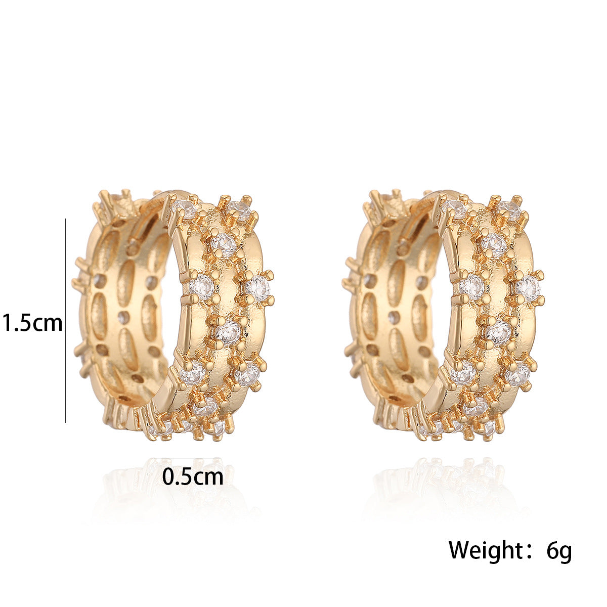 Orecchini a Cerchio Minimalisti Geometrici in Rame Placcato Oro con Zirconi Intarsiati per Donna