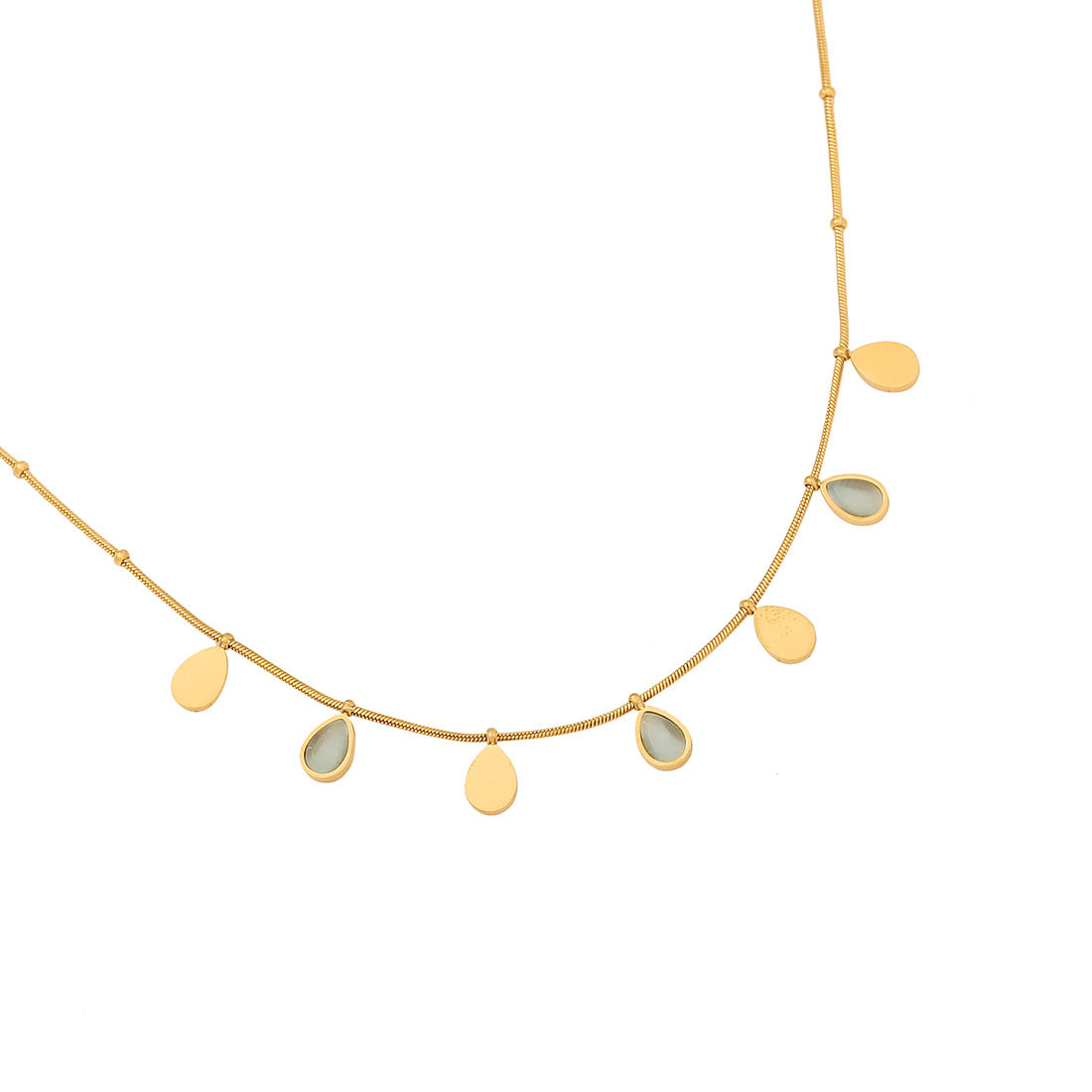Fashionable Geometric Cat's Eye Stone Necklace in Stainless Steel with Plated Finish, Snake Chain for Women