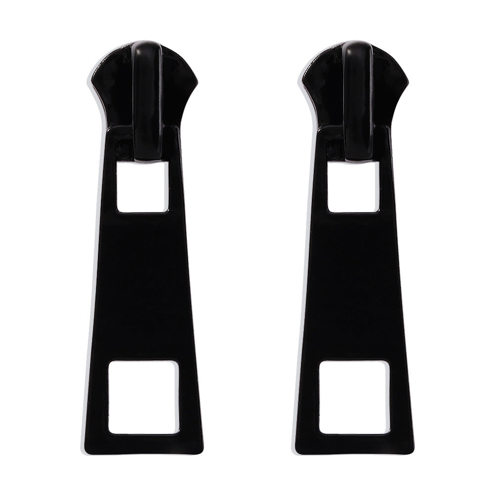 Pendientes de aleación con forma de cremallera minimalistas para mujer con diseño geométrico y acabado galvanizado