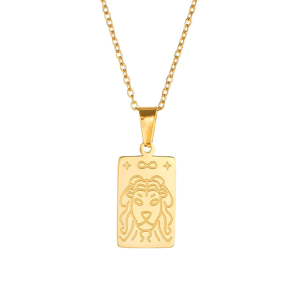 Minimalist Luxury Geometric Tarot Carved Pendant Titanium Steel Necklace Cable Chain