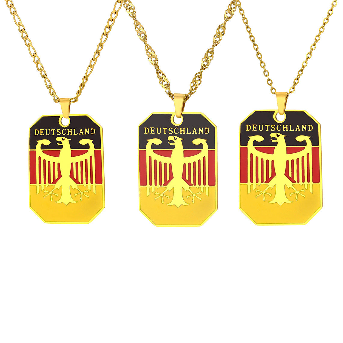 Vintage Ethnic Style Eagle-Shaped Enamel Geometric Pendant Necklace for Unisex in Stainless Steel with Flat Cross Chain