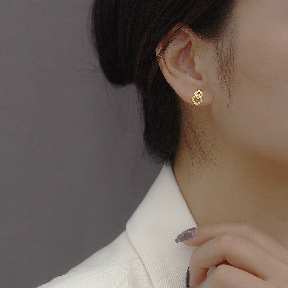 Minimalist Sweet 925 Sterling Silver Geometric Square Plated Earrings for Women