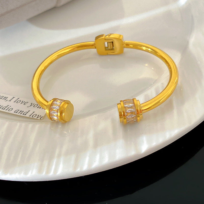 Luxury Geometric Cubic Zirconia Inlaid Titanium Steel PVD Plated Couple Bracelet