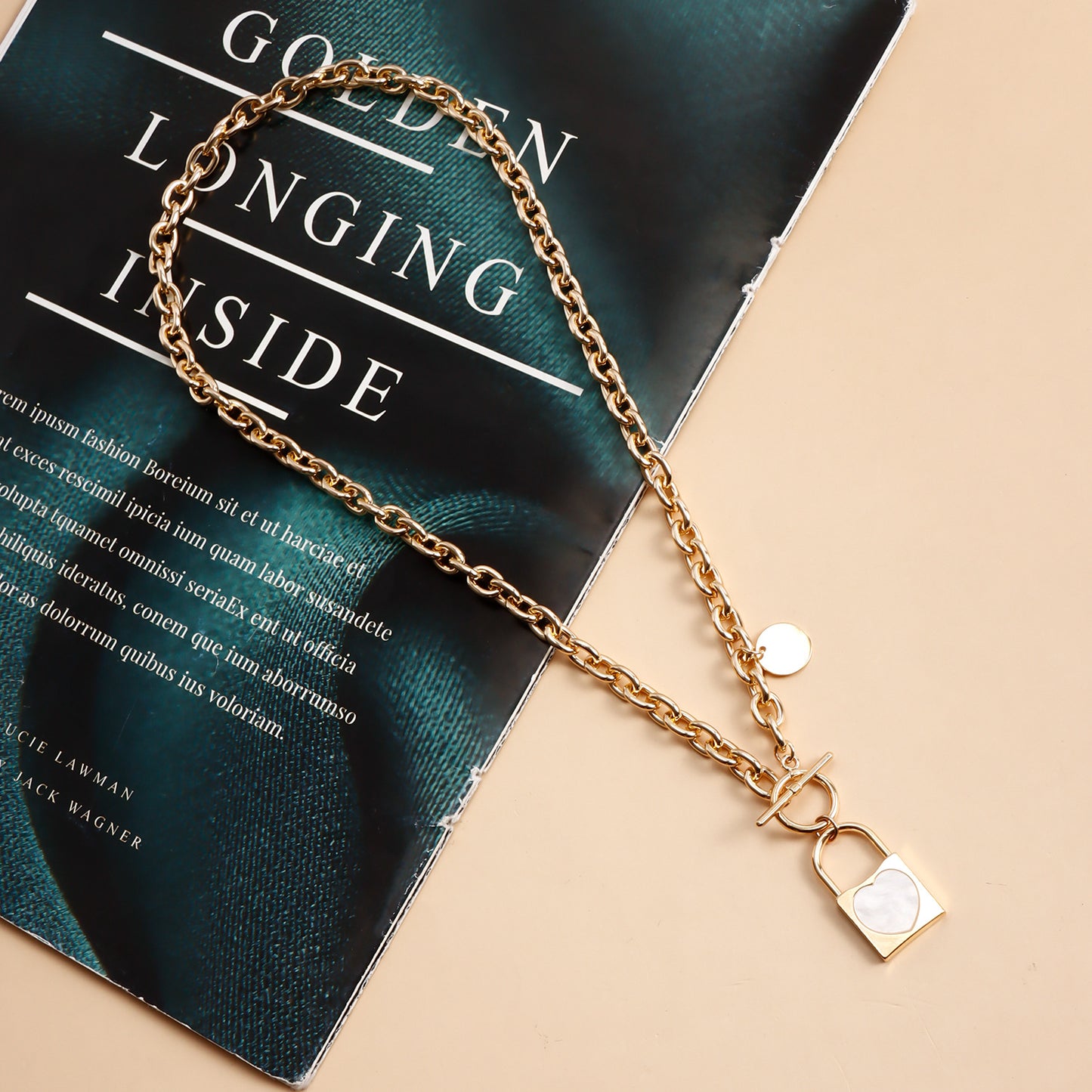 Minimalist White Matching Lock Pendant Necklace in Metal with Plated Finish for Women