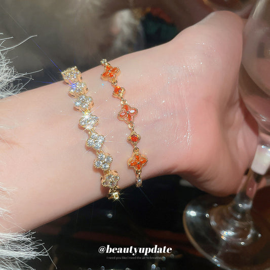 Elegant Floral Bracelet for Women with 18K Gold Plating and Zircon Inlay, Vintage-Inspired Luxury Hand Jewelry