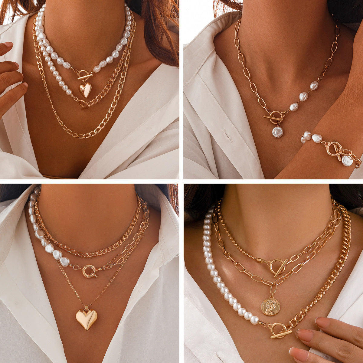 Luxury Elegant Multi-Layer Imitation Pearl Alloy Teardrop Pendant Necklace for Women