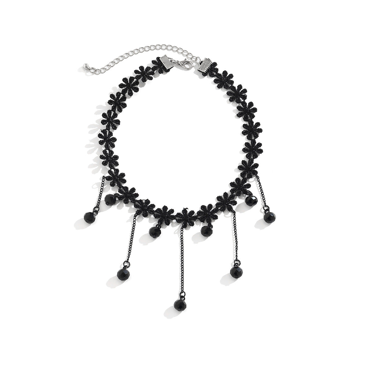 Vintage Gothic Floral Lace Teardrop Tassel Choker Necklace