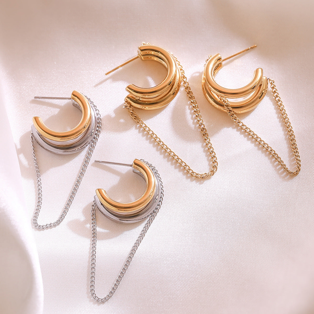 Minimalist 18K Gold Plated Geometric Stainless Steel Tassel Earrings for Women