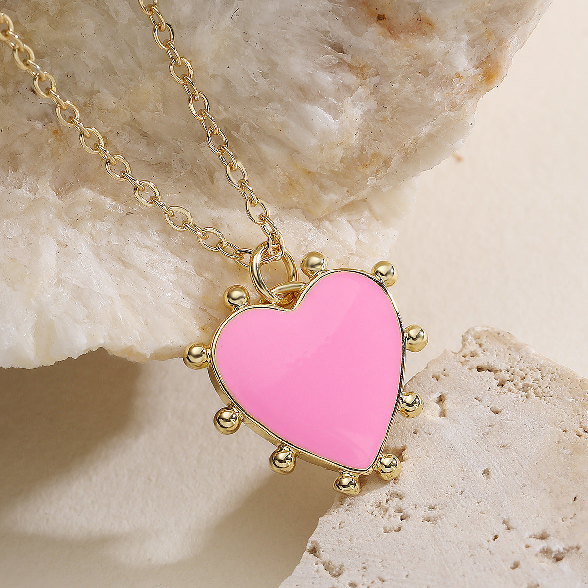 Minimalist 18K Gold Plated Brass Drip Oil Heart Pendant Necklace for Women