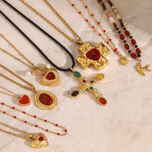 Collana con Pendente a Cuore alla Moda in Acciaio Inossidabile con Ciondolo in Acciaio al Titanio e Finitura Placcata per Donna
