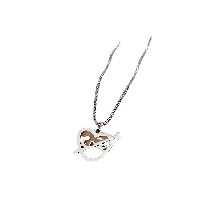 Minimalist Titanium Steel Geometric Heart Pendant Necklace for Women and Men with Gold Plating Locket Chain for Clavicle Styling
