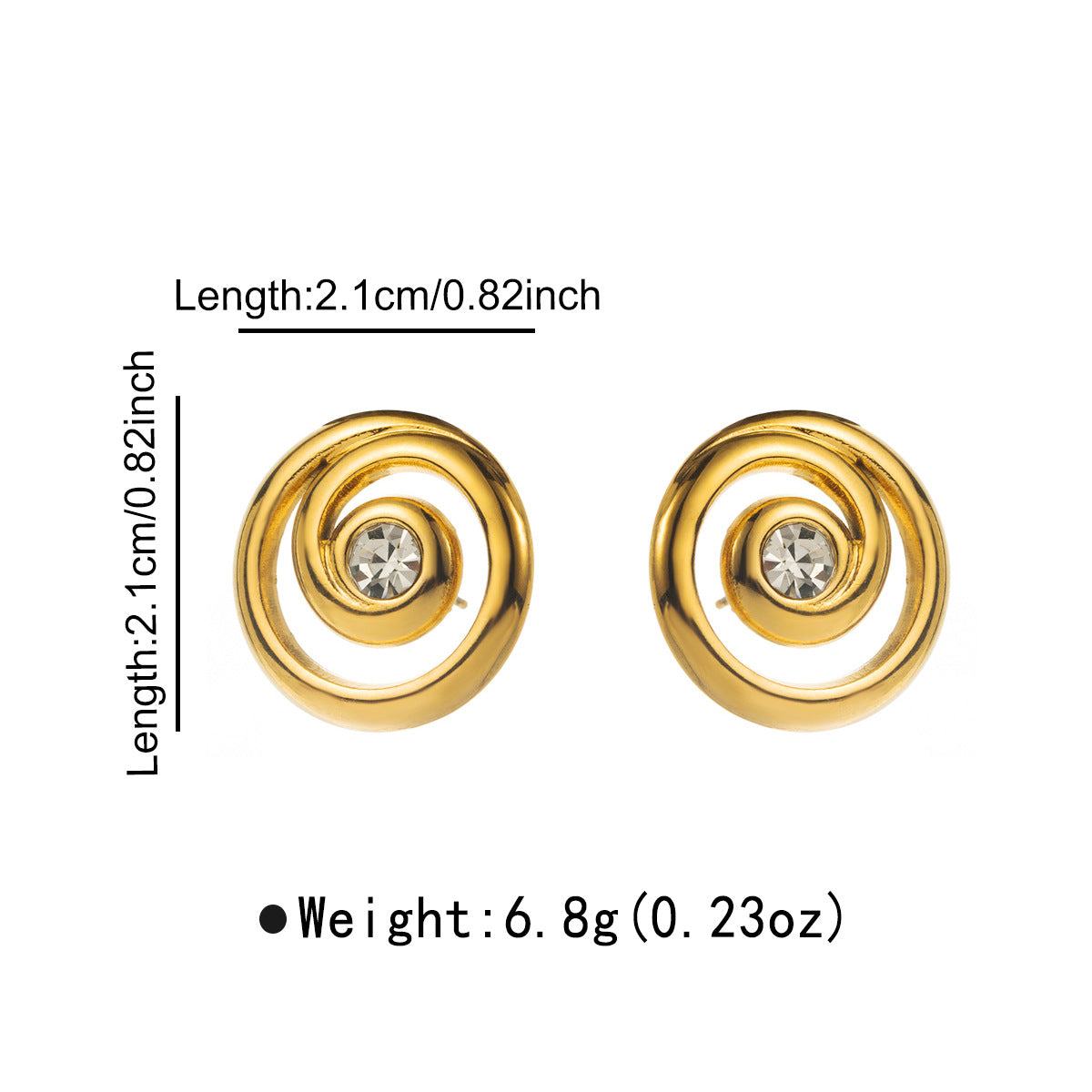 Orecchini vintage geometrici in acciaio inossidabile con placcatura in oro 14K e intarsio di strass