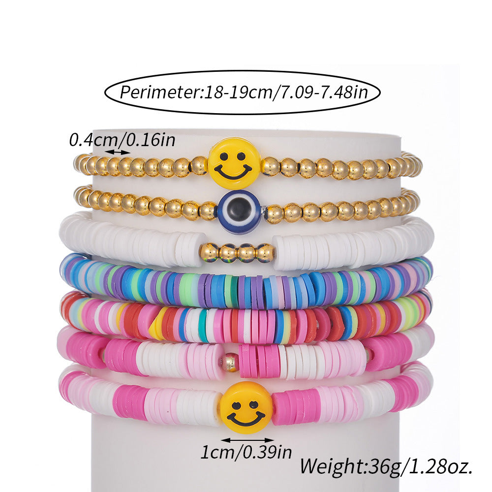 Bohemian Sweet Geometric Resin Brass Acrylic Bracelet Set with Eye and Smile Charms