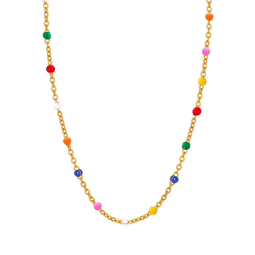 Conjunto minimalista de collar y pulsera de cadena con eslabones O de acero de titanio y detalles de esmalte para mujer