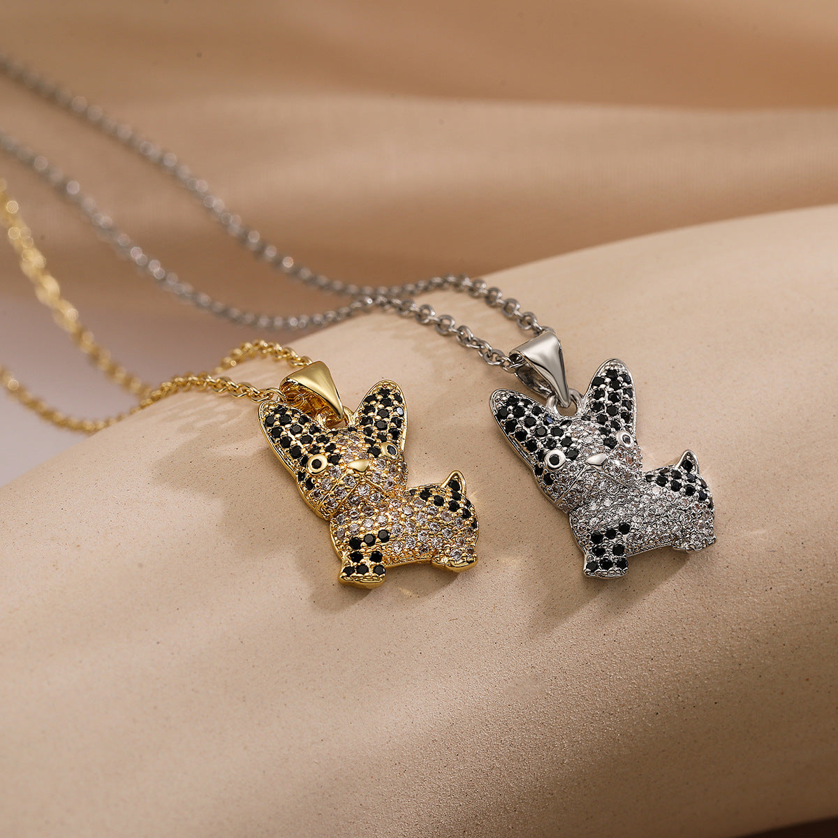 Minimalist Cartoon Dog Pendant Necklace for Women in Copper with Gold Plating and Zircon Inlay