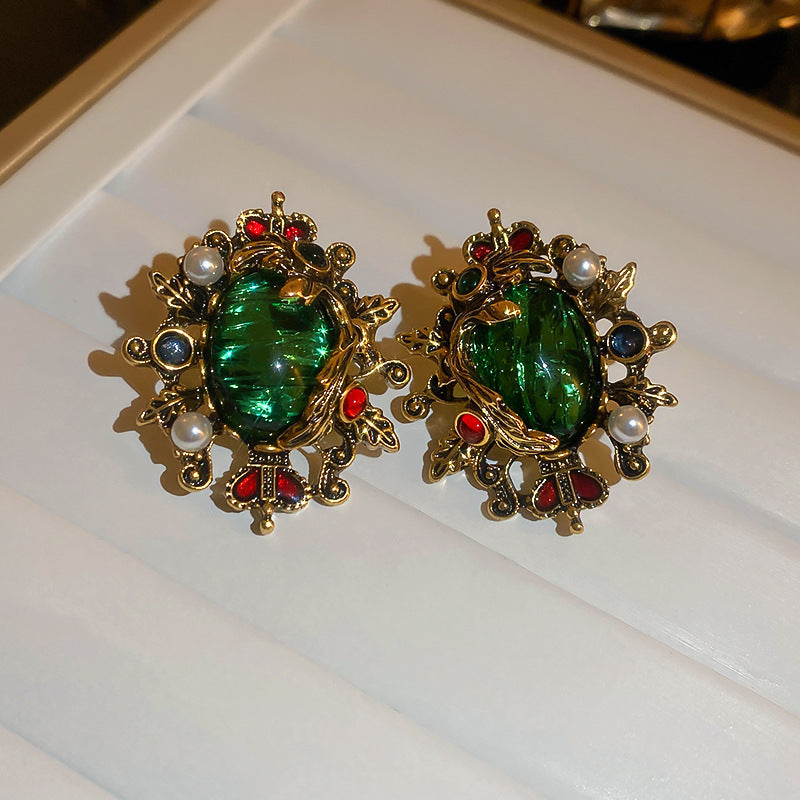 Vintage-Style Dripping Water Drop and Geometric Earrings in Alloy with Rhinestone Inlay for Women