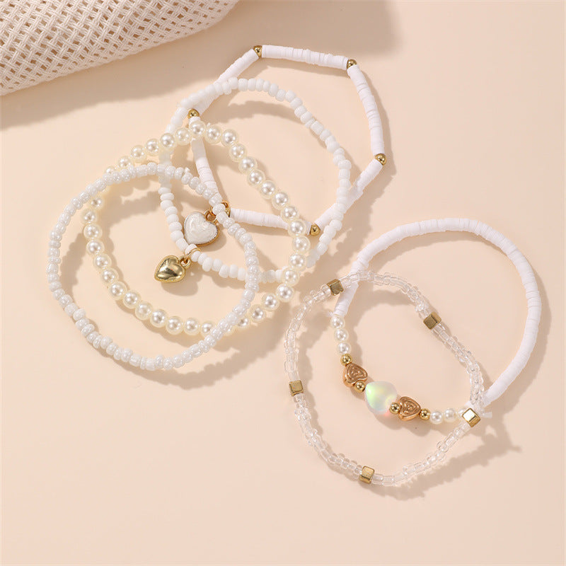 Braccialetto Minimalista Cuore Stella Fiore con Perline in Vetro dai Colori Chiari per Bambini