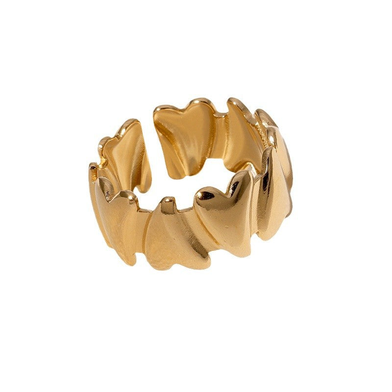 Sweet Minimalist Heart-Shaped Stainless Steel Adjustable Ring with Plated Finish for Women
