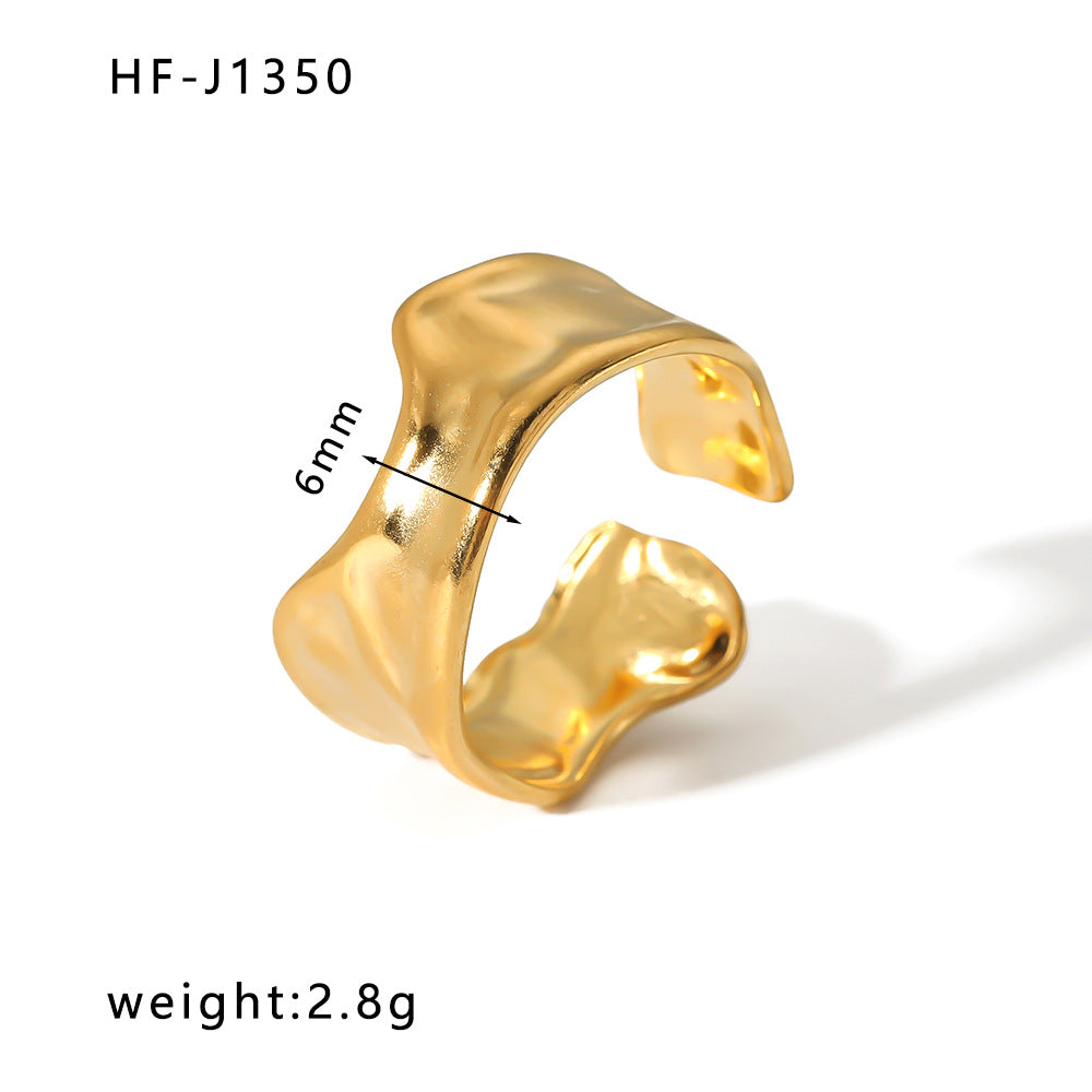 Anello Aperto Minimalista in Acciaio Inossidabile da Donna con Forma Geometrica e Finitura Placcata in Oro 18K Sottovuoto