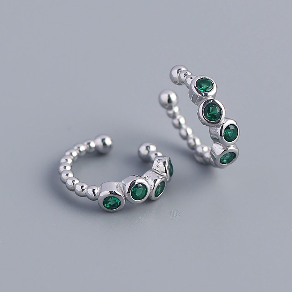 Sweet-Edgy Geometric Shape S925 Sterling Silver Clip-On Earrings for Women with Rhinestone Inlay