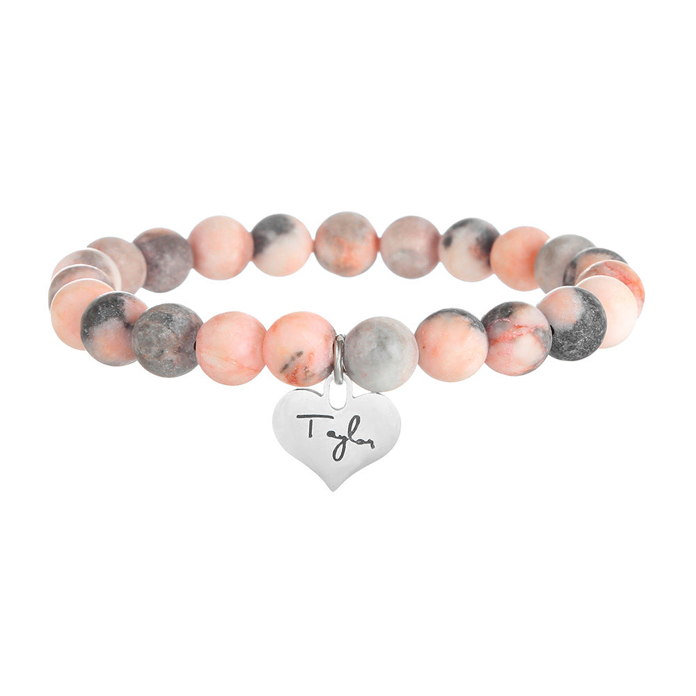 Taylor Zebra Print Heart Geometric Gemstone Stainless Steel Bracelet for Women
