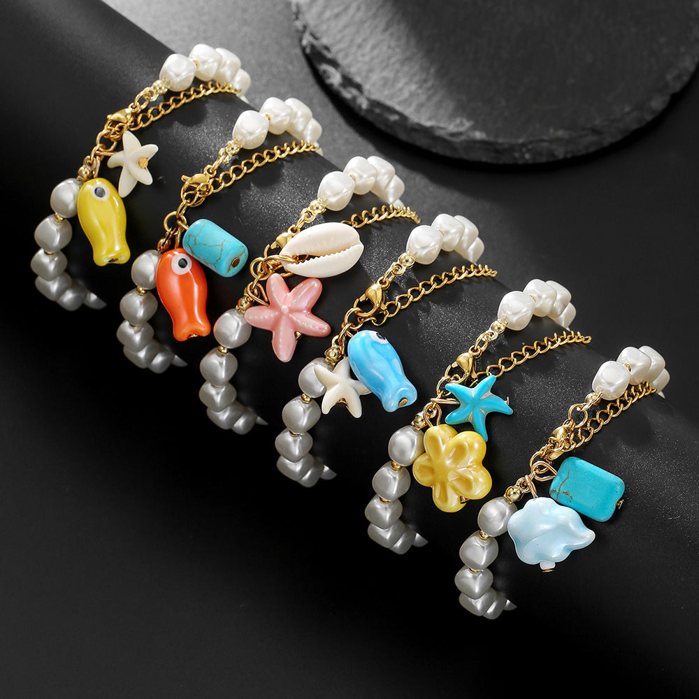 Sweet Geometric Turquoise Ceramic Imitation Pearl Bracelet for Unisex