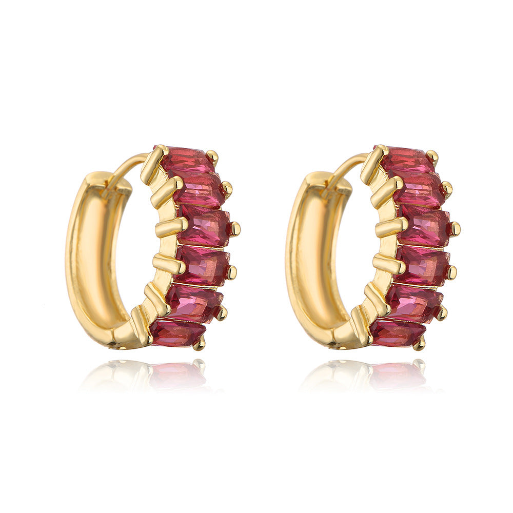 Minimalist Geometric Copper Hoop Earrings with 18K Gold Plating and Micro-Paved Cubic Zirconia for Women