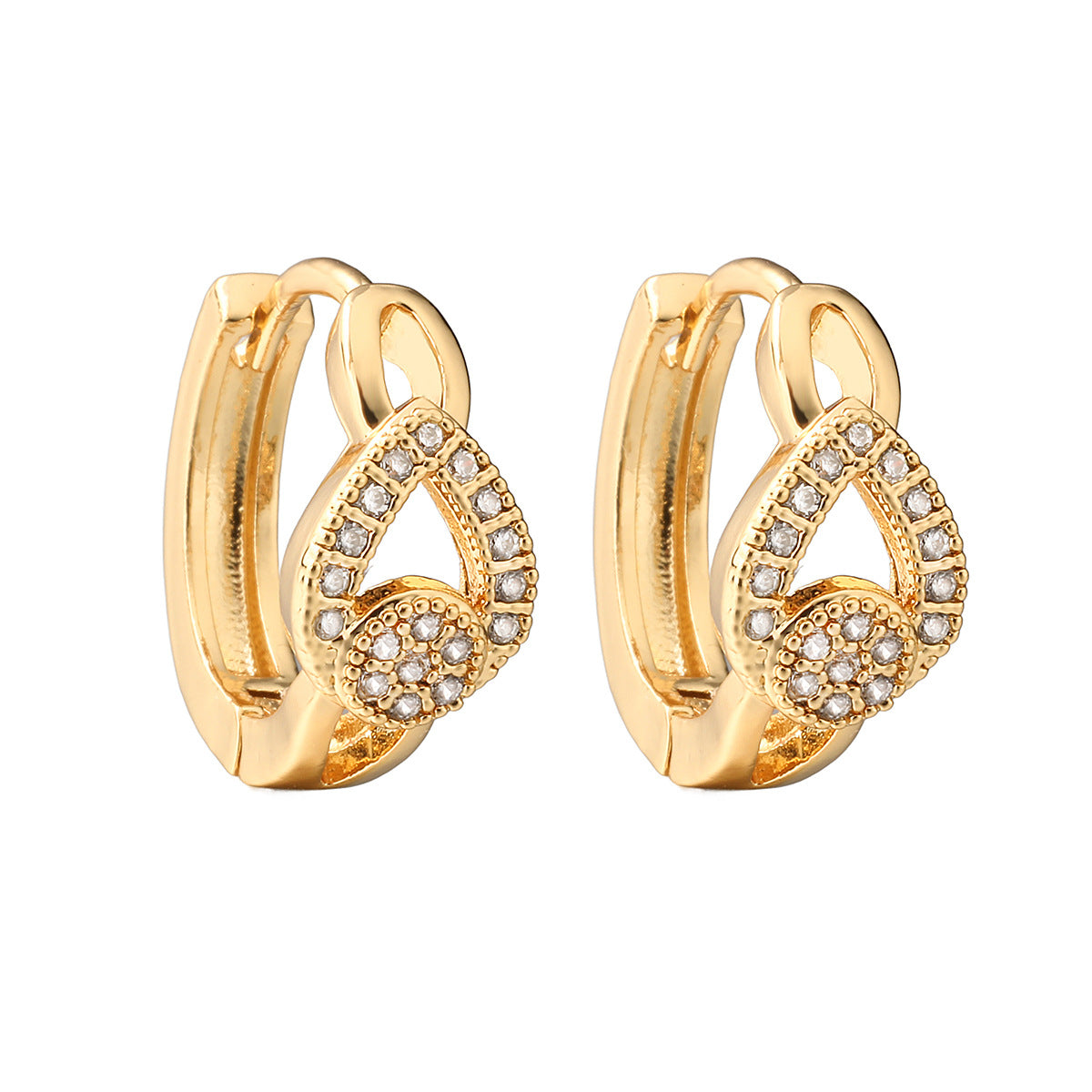 Pendientes Geométricos Minimalistas de Cobre con Baño de Oro de 18K y Circonitas Micro-Pavé para Mujer