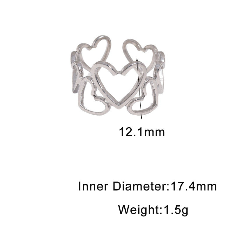 Sweet Minimalist Heart Hollow Plated Stainless Steel Ring for Women