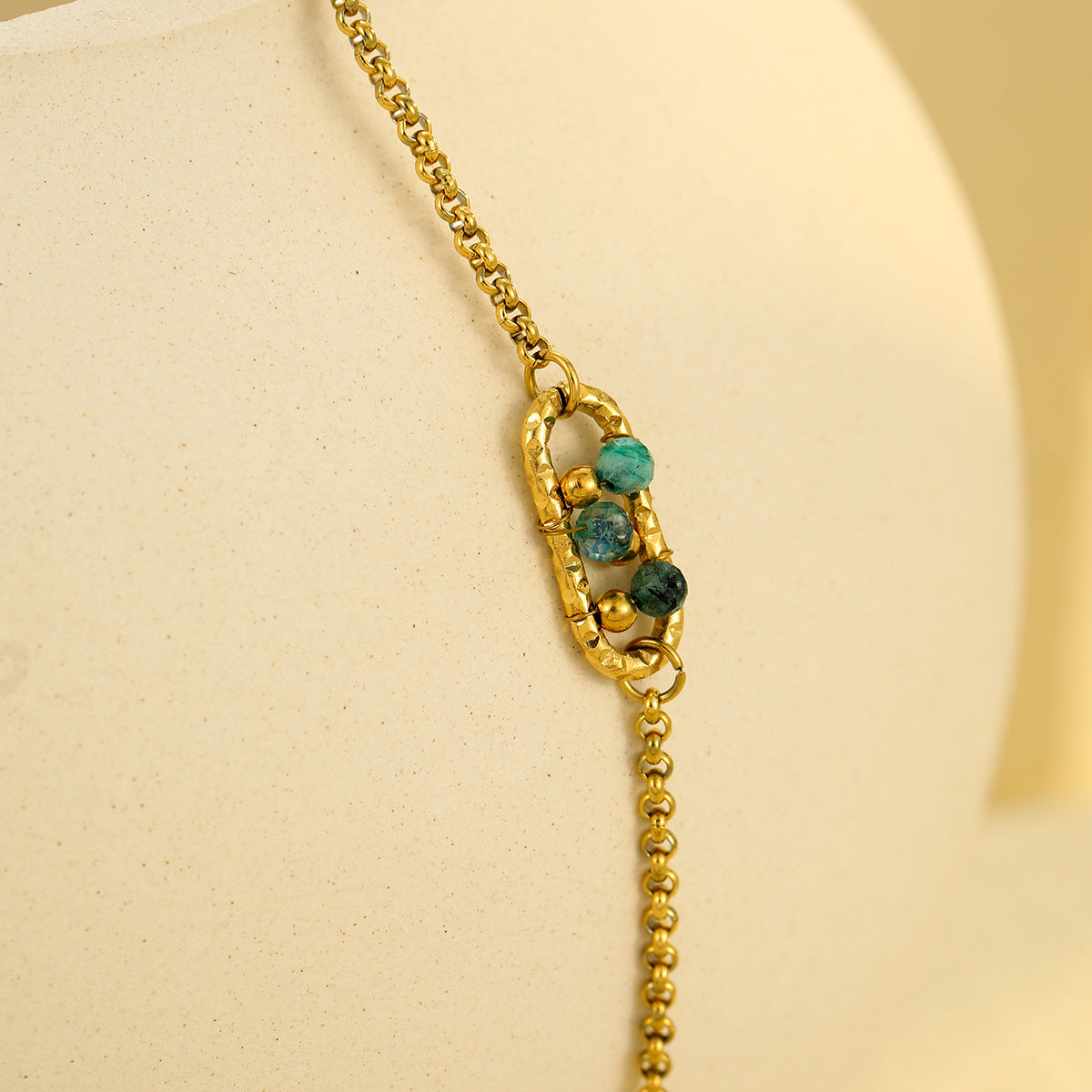 Minimalist Geometric Stainless Steel Bracelet with Natural Stone Inlay and 18K Gold Plating for Women
