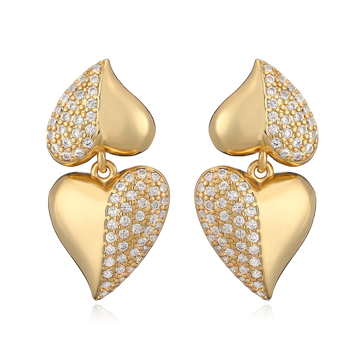 Fashionable Minimalist Heart-Shaped Copper Earrings with Real Gold Plating and Micro-Paved Zirconia for Women