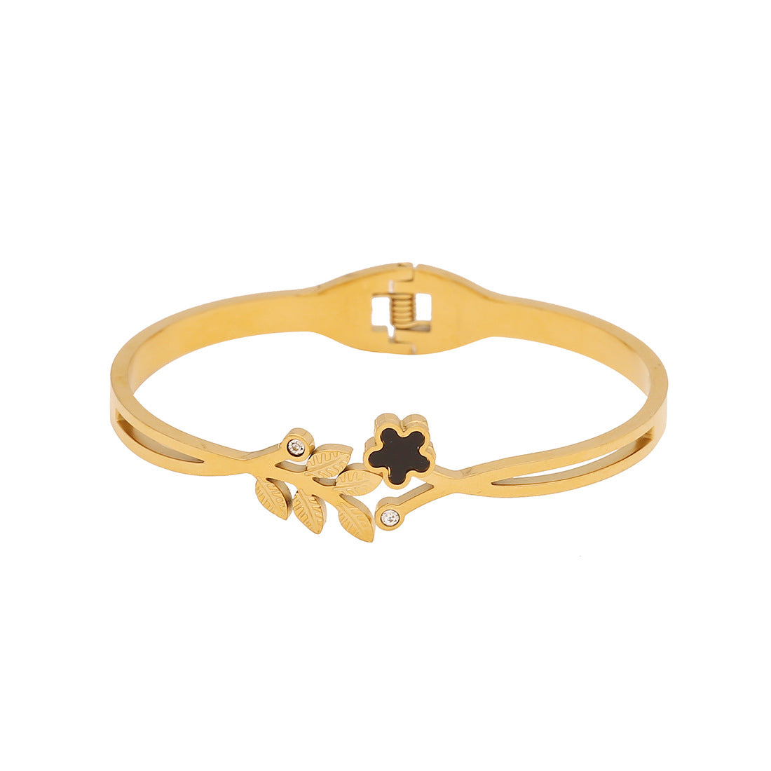 Bracciale Minimalista con Farfalla e Fiori in Acciaio Inox con Finitura Placcata