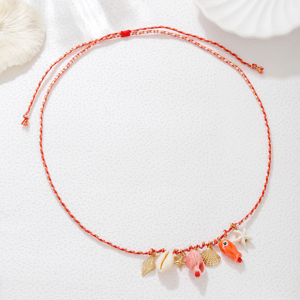 Bohemian Ceramic Shell Dolphin Fish Pendant Necklace with Colorful Cable Chain