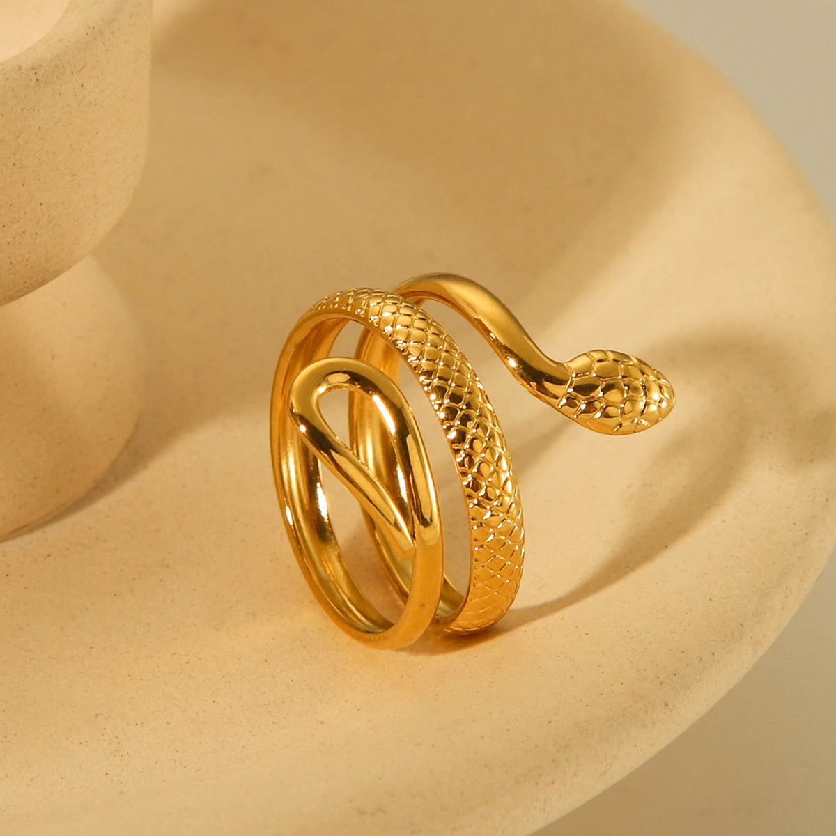 Trendy 18K Gold Plated Stainless Steel Snake Open Ring for Women