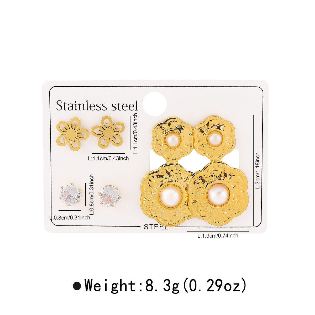 Aretes de Acero Inoxidable con Diseño Geométrico de Estrella Floral y Detalles de Perlas para Mujer