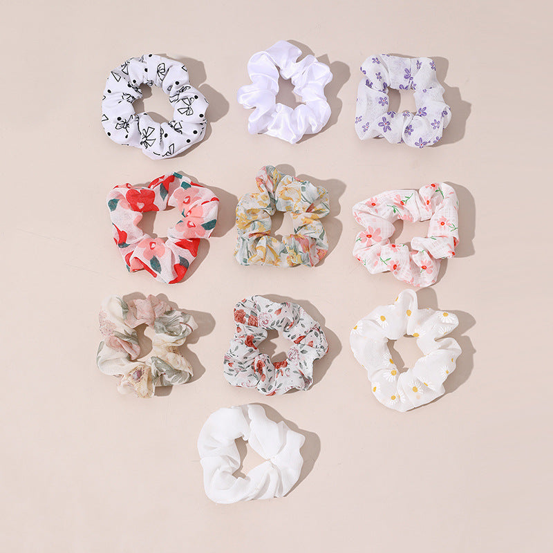 Juego de gomas elásticas con lazo floral bonito para niños, anillos para el pelo de tela suave con diseño minimalista