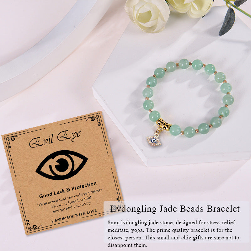 Minimalist Elegant 8mm Pink Zebra Stone Evil Eye Bracelet Unisex Fashion Jewelry Gift