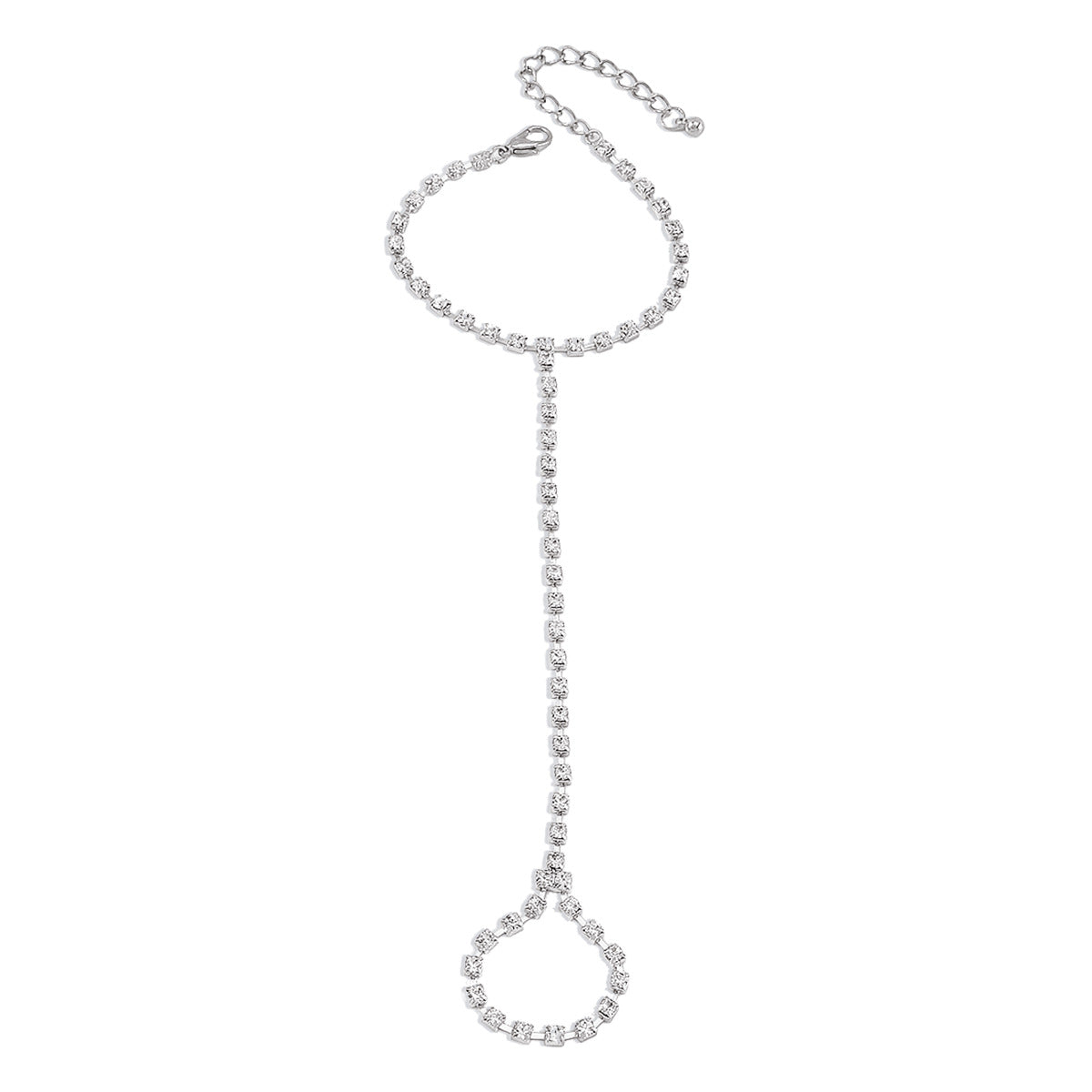 Bracciale e Anello da Donna Minimalista Elegante Geometrico con Strass Incastonati e Catena a Cavo
