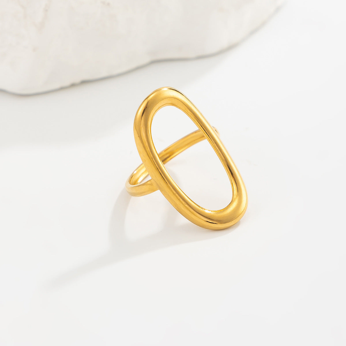 18K PVD Gold Plated Stainless Steel Floral Geometric Open Ring for Women